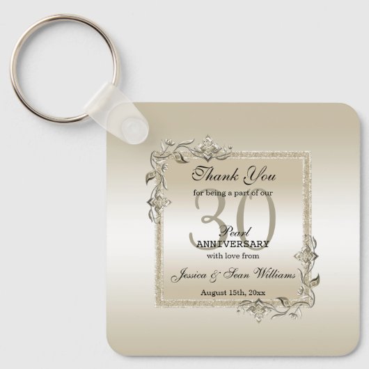 Pearl Gem en Glitter 30th Wedding Jubileum Sleutelhanger (Voorkant)