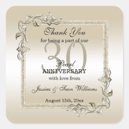 Pearl Gem en Glitter 30th Wedding Jubileum Vierkante Sticker
