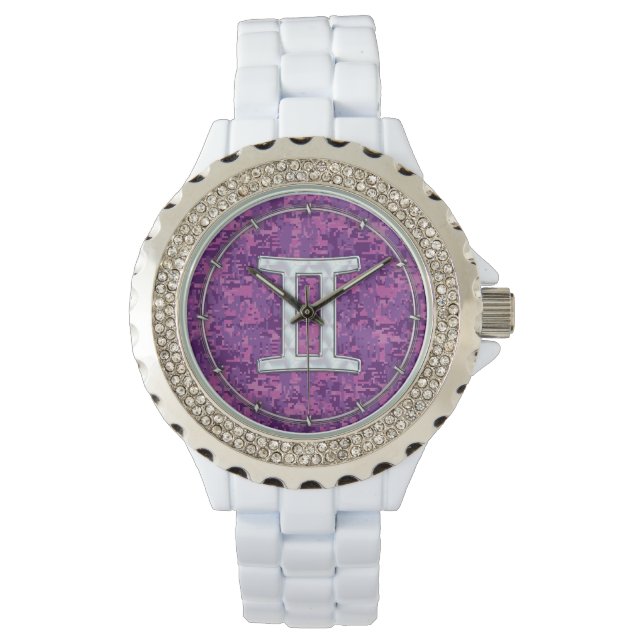 Pearl Gemini Zodiac Symbol op Digital Camouflage Horloge (Voorkant)