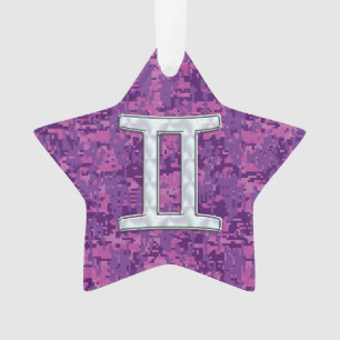 Pearl Gemini Zodiac Symbol op Digital Camouflage Ornament