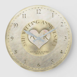 Pearl Gold Heart Monogram Weddenschap Jubileum Grote Klok