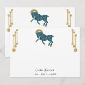 Pearl & Gold Jewels met Aries Zodiac Sign Notitiekaartje (Voorkant / Achterkant)
