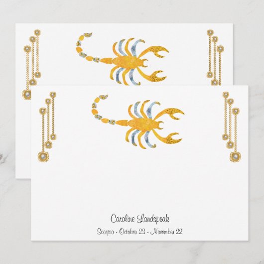 Pearl & Gold Jewels met Scorpio Zodiac Sign Notitiekaartje (Voorkant / Achterkant)