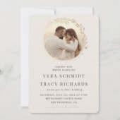 Pearl & Gold Leaf All in One Rsvp Photo Weddenscha Kaart (Voorkant)