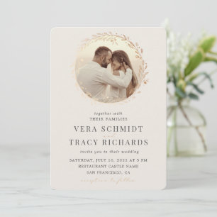 Pearl & Gold Leaf All in One Rsvp Photo Weddenscha Kaart