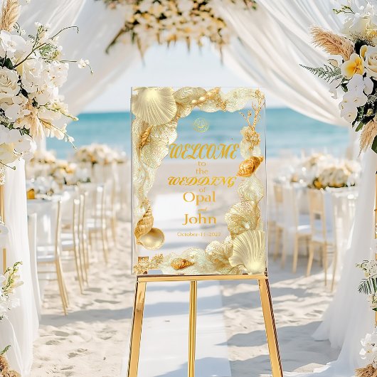 Pearl & Gold Seashell Welcome Wedding Acrylic Sign Acryl Bord