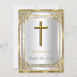 Pearl Gold White Cross Baptism/Christening Kaart