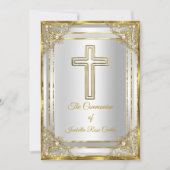 Pearl Gold White Cross-Heilige Communie Kaart (Voorkant)