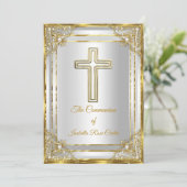 Pearl Gold White Cross-Heilige Communie Kaart (Staand voorkant)
