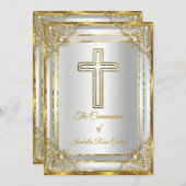 Pearl Gold White Cross-Heilige Communie Kaart (Voorkant / Achterkant)