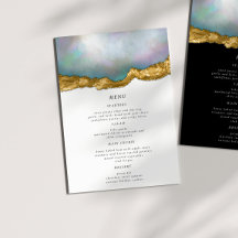 Pearl Golden Agaat Geode Bruiloft Diner Menu Kaart