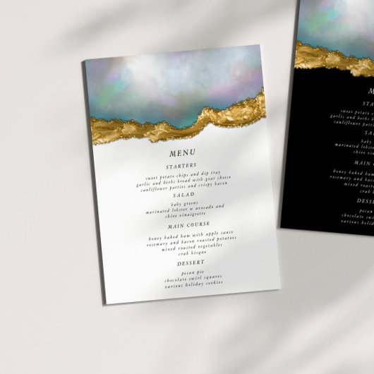 Pearl Golden Agaat Geode Bruiloft Diner Menu Kaart