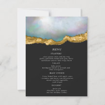 Pearl Golden Agaat Geode Bruiloft Diner Menu Kaart