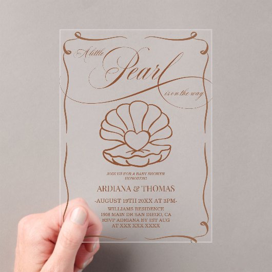 Pearl Hand Drawn Baby shower Acryl Uitnodigingen (Insitu (Draagbaar))
