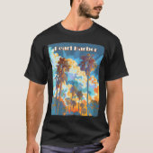 Pearl Harbor Hawaii Palm Trees Beach T-shirt (Voorkant)