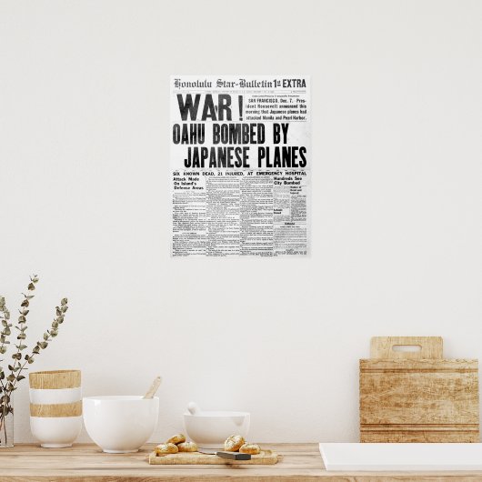 Pearl Harbour Attack Newspaper Poster (Keuken)