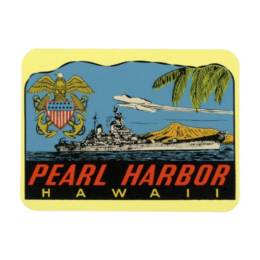 Pearl Harbour, Hawaii Vintage Flexible Travel Magneet (Horizontaal)