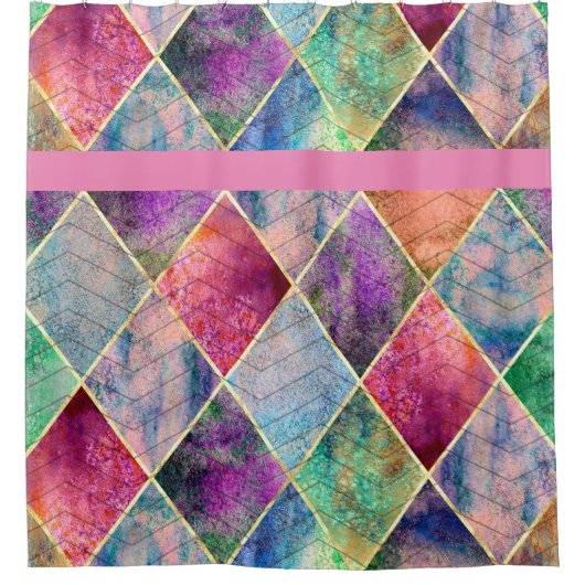 Pearl Harlequin Herringbone Trippie Hippie Rainbow Douchegordijn (Voorkant)