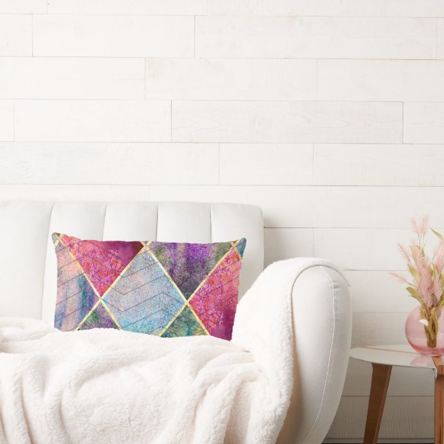 Pearl Harlequin Herringbone Trippie Hippie Rainbow Kussen (Bank)