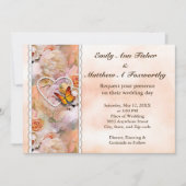 Pearl Hart Sinaasappel Rozen & Vlinders Bruiloft Kaart (Voorkant)
