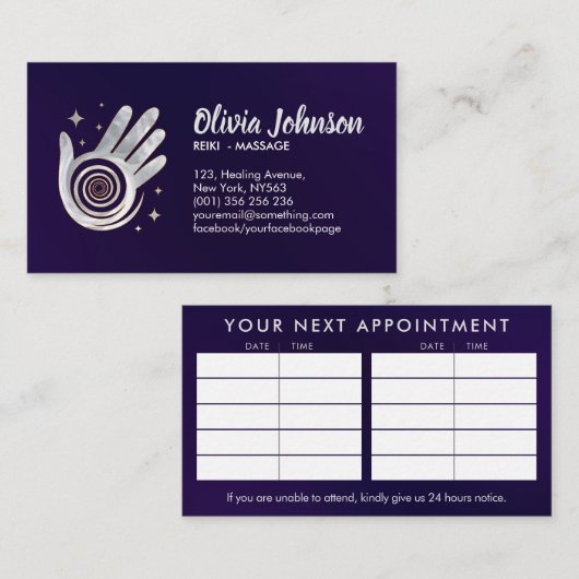 Pearl Healing Hands Energy Spiral Appointment Visitekaartje (Voorkant / Achterkant)