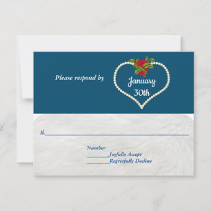 Pearl Heart en Red Roses Valentijn Wedding RSVP Kaart