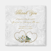 Pearl Hearts & Flowers Damask Bruiloft Dank u Magneet (Voorkant)
