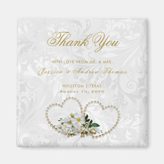 Pearl Hearts & Flowers Damask Bruiloft Dank u Magneet
