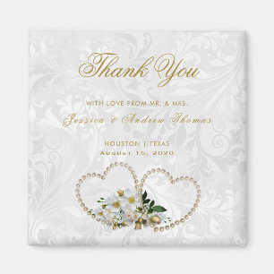 Pearl Hearts & Flowers Damask Weddenschap Bedankt Magneet