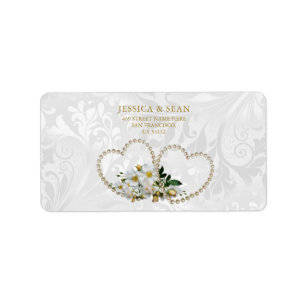 Pearl Hearts & Flowers Damask Wedding Etiket