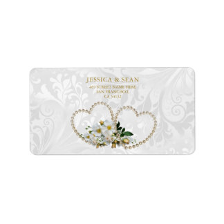 Pearl Hearts & Flowers Damask Wedding Etiket