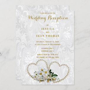 Pearl Hearts & Flowers Damask Wedding Reception Kaart