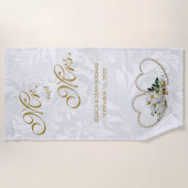 Pearl Hearts & Flowers Damask Wedding Strandlaken (Voorkant)