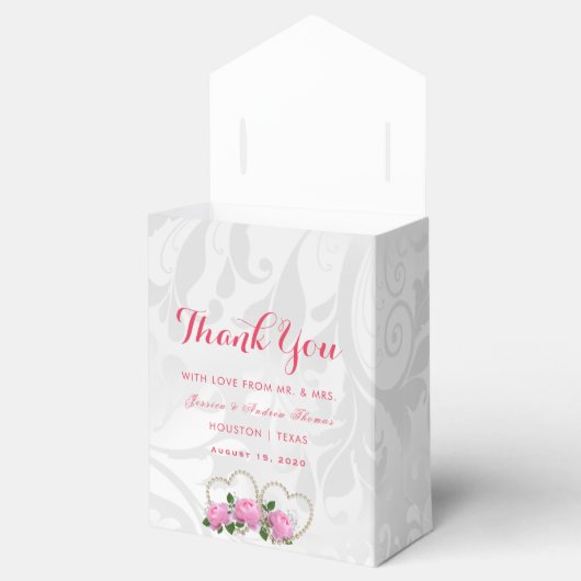 Pearl Hearts & Rozen Damask Bruiloft Bedankdoosjes (Geopend)