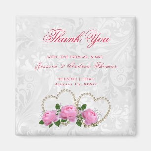 Pearl Hearts & Rozen Damask Weddenschap Bedankt Magneet