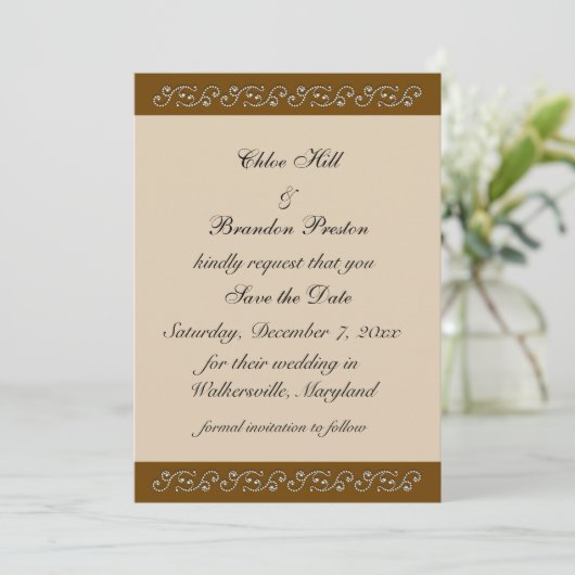 Pearl Icing op Mocha sparen de Datum Save The Date (Staand voorkant)