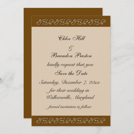 Pearl Icing op Mocha sparen de Datum Save The Date (Voorkant / Achterkant)