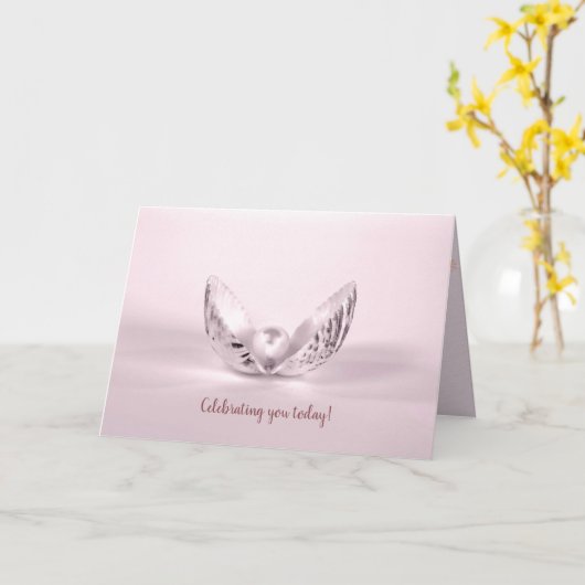 pearl in seashell birthday kaart (Gele Bloem)