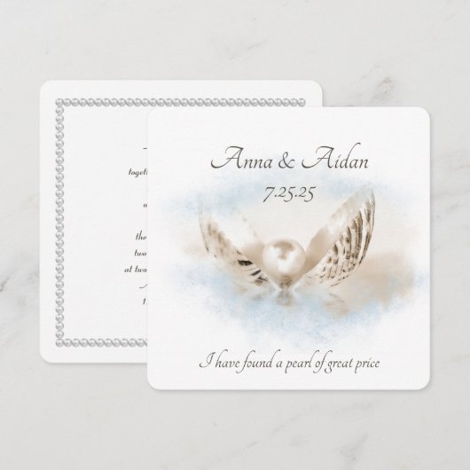 Pearl in Seashell Wedding Kaart (Voorkant / Achterkant)