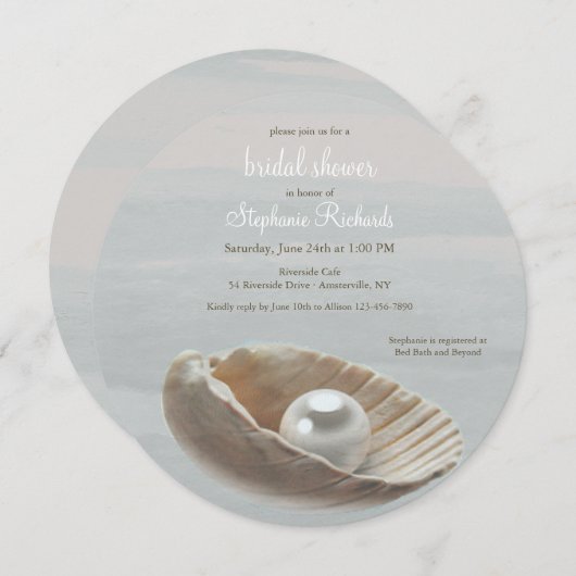 Pearl in Shell Ronde Bruids Douche Uitnodiging (Voorkant / Achterkant)