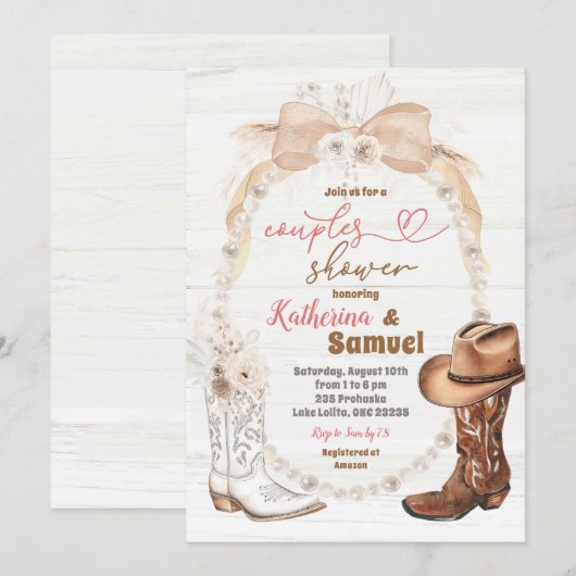 Pearl Ivory Beige Cowboy Boots Couples Douche Kaart (Voorkant / Achterkant)