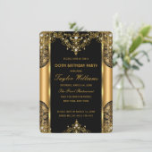 Pearl Lace Gold Black Glamor Birthday Party 2 Kaart (Staand voorkant)