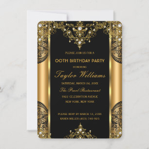 Pearl Lace Gold Black Glamor Birthday Party 2 Kaart