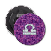 Pearl Libra Zodiac Sign on Fuchsia Digital Camo Button Flesopener (Voorkant)
