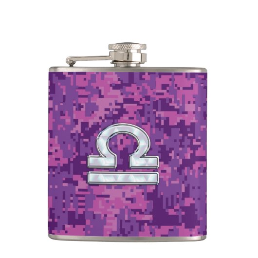 Pearl Libra Zodiac Sign on Fuchsia Digital Camo Heupfles (Voorkant)