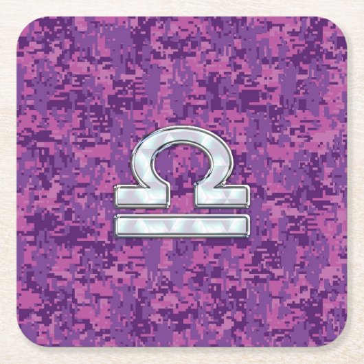 Pearl Libra Zodiac Sign on Fuchsia Digital Camo Kartonnen Onderzetters (Voorkant)