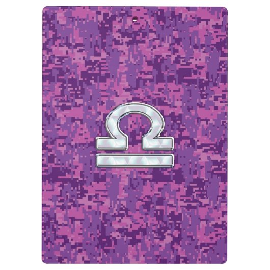 Pearl Libra Zodiac Sign on Fuchsia Digital Camo Klembord (Achterkant)
