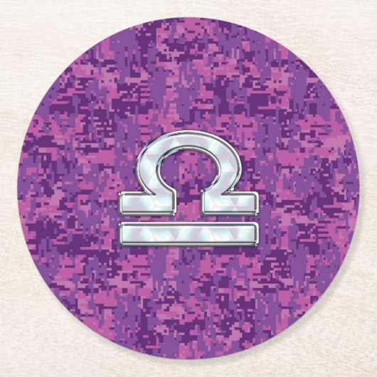 Pearl Libra Zodiac Sign on Fuchsia Digital Camo Ronde Kartonnen Onderzetter (Voorkant)