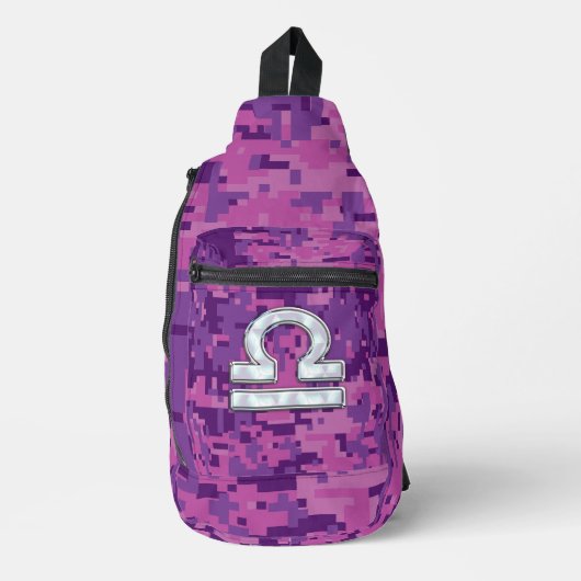Pearl Libra Zodiac Sign on Fuchsia Digital Camo Sling Bag (Voorkant)