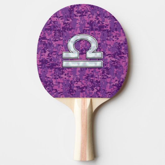 Pearl Libra Zodiac Sign on Fuchsia Digital Camo Tafeltennisbatje (Voorkant)